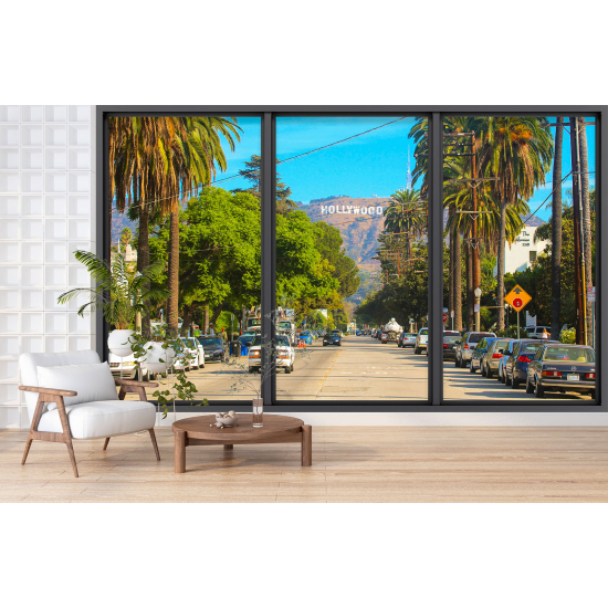 Optical Illusion Panoramic Bay Window Wall Mural / Wallpaper - Hollywood