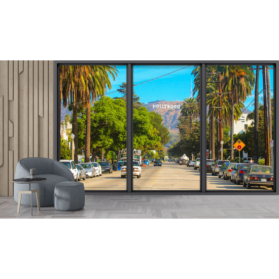 Optical Illusion Panoramic Bay Window Wall Mural / Wallpaper - Hollywood