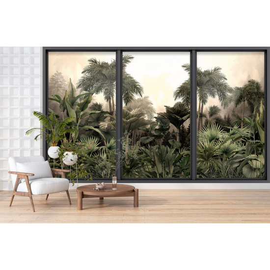 Optical Illusion Panoramic Bay Window Wall Mural / Wallpaper - Jungle