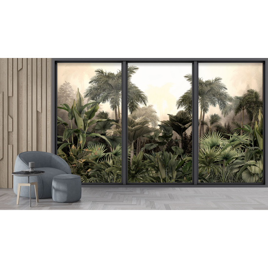 Optical Illusion Panoramic Bay Window Wall Mural / Wallpaper - Jungle