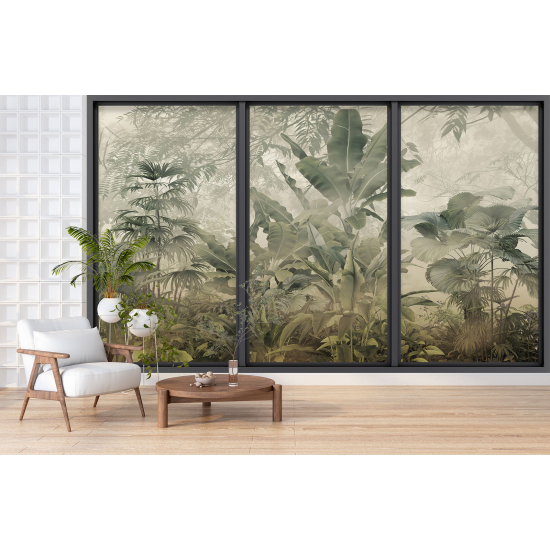 Optical Illusion Panoramic Bay Window Wall Mural / Wallpaper - Jungle