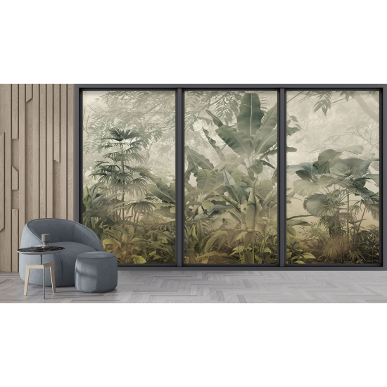 Optical Illusion Panoramic Bay Window Wall Mural / Wallpaper - Jungle