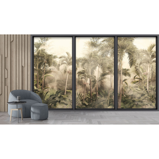 Optical Illusion Panoramic Bay Window Wall Mural / Wallpaper - Jungle