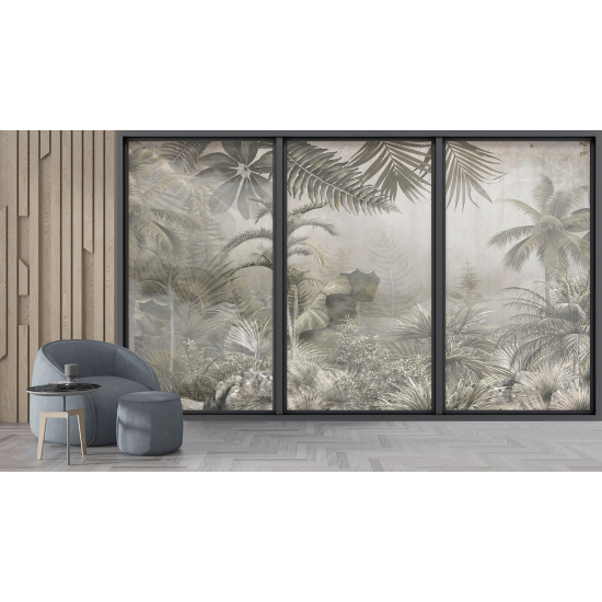 Optical Illusion Panoramic Bay Window Wall Mural / Wallpaper - Jungle