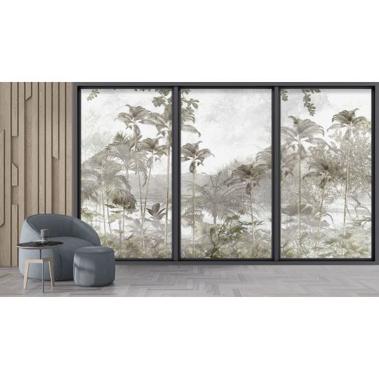 Optical Illusion Panoramic Bay Window Wall Mural / Wallpaper - Jungle