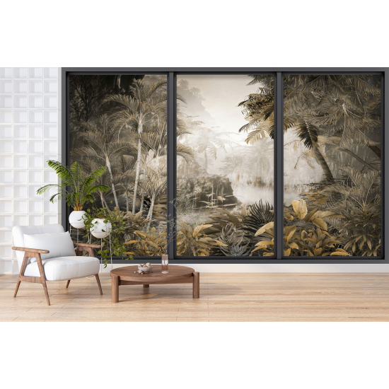 Optical Illusion Panoramic Bay Window Wall Mural / Wallpaper - Jungle