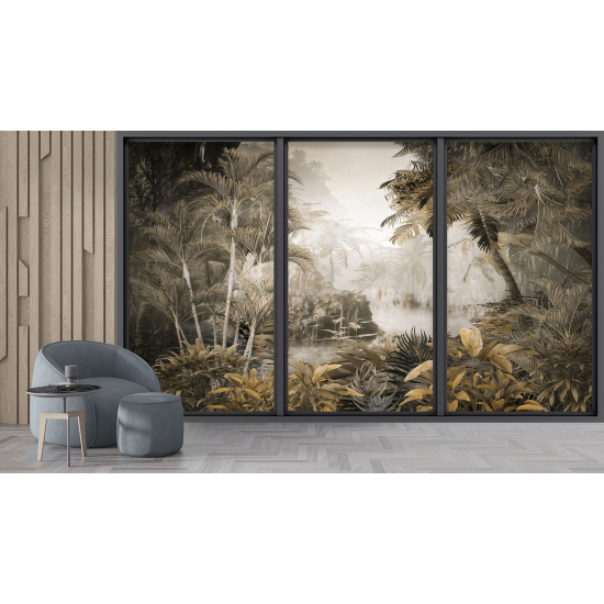 Optical Illusion Panoramic Bay Window Wall Mural / Wallpaper - Jungle