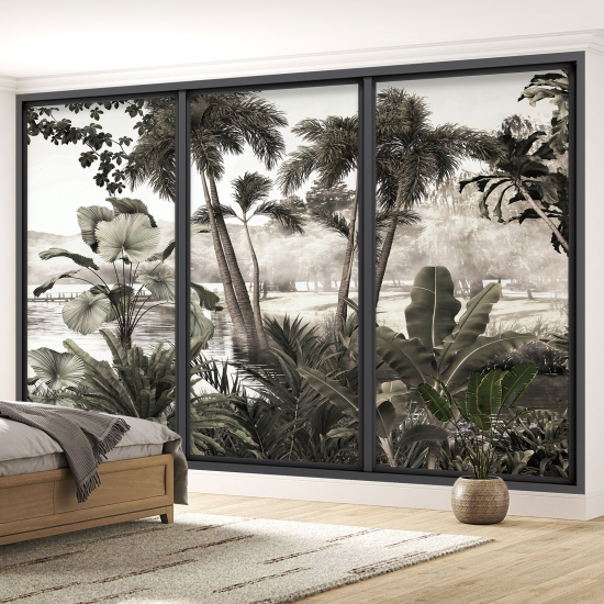 Optical Illusion Panoramic Bay Window Wall Mural / Wallpaper - Jungle