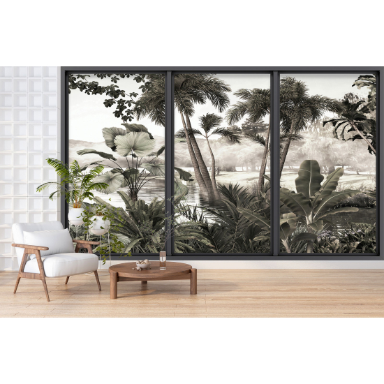 Optical Illusion Panoramic Bay Window Wall Mural / Wallpaper - Jungle