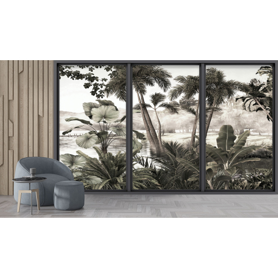 Optical Illusion Panoramic Bay Window Wall Mural / Wallpaper - Jungle