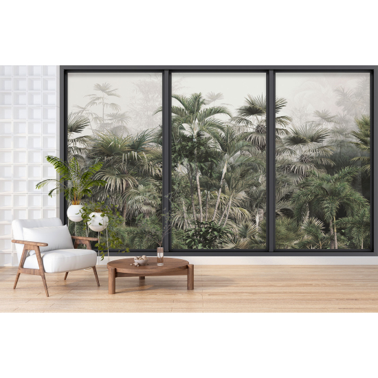 Optical Illusion Panoramic Bay Window Wall Mural / Wallpaper - Jungle