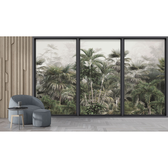 Optical Illusion Panoramic Bay Window Wall Mural / Wallpaper - Jungle