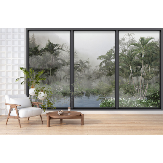 Optical Illusion Panoramic Bay Window Wall Mural / Wallpaper - Jungle