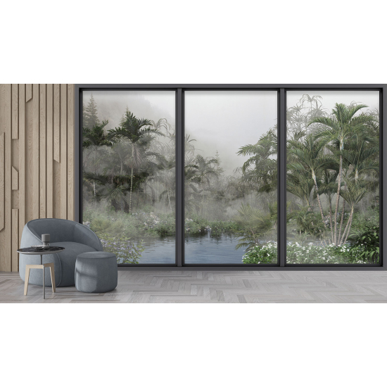 Optical Illusion Panoramic Bay Window Wall Mural / Wallpaper - Jungle