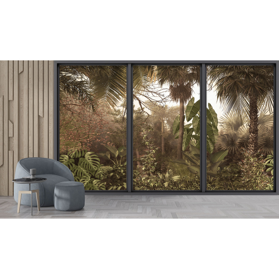 Optical Illusion Panoramic Bay Window Wall Mural / Wallpaper - Jungle