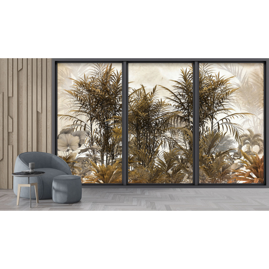 Optical Illusion Panoramic Bay Window Wall Mural / Wallpaper - Jungle