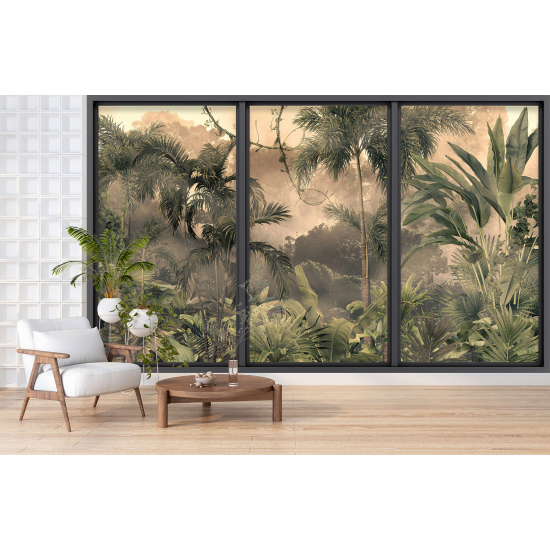 Optical Illusion Panoramic Bay Window Wall Mural / Wallpaper - Jungle