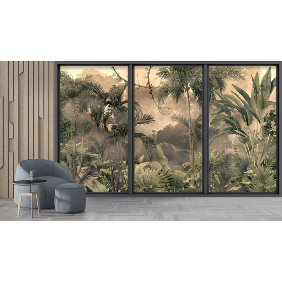 Optical Illusion Panoramic Bay Window Wall Mural / Wallpaper - Jungle