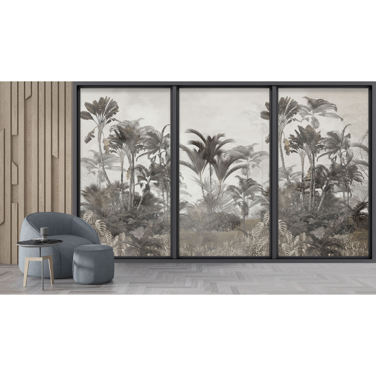 Optical Illusion Panoramic Bay Window Wall Mural / Wallpaper - Jungle