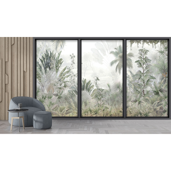 Optical Illusion Panoramic Bay Window Wall Mural / Wallpaper - Jungle