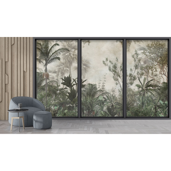 Optical Illusion Panoramic Bay Window Wall Mural / Wallpaper - Jungle