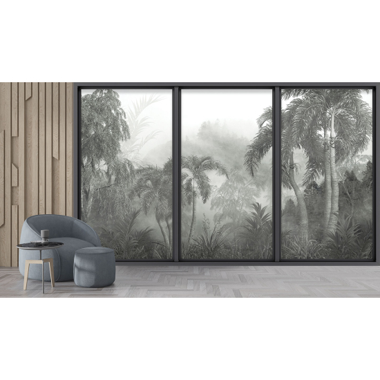 Optical Illusion Panoramic Bay Window Wall Mural / Wallpaper - Jungle