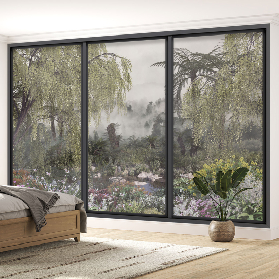 Optical Illusion Panoramic Bay Window Wall Mural / Wallpaper - Jungle