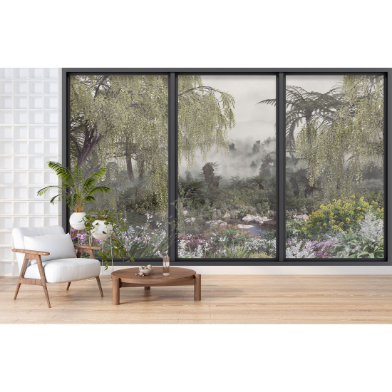 Optical Illusion Panoramic Bay Window Wall Mural / Wallpaper - Jungle