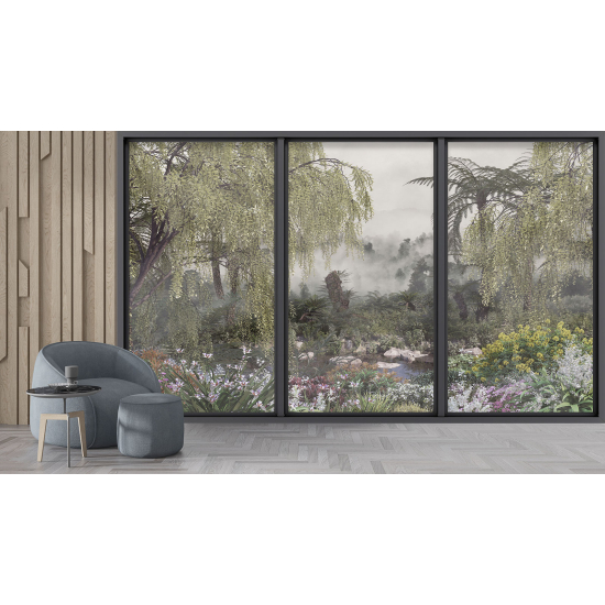 Optical Illusion Panoramic Bay Window Wall Mural / Wallpaper - Jungle