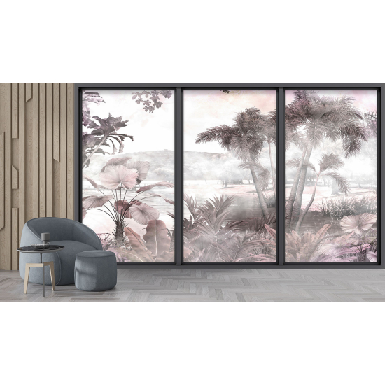 Optical Illusion Panoramic Bay Window Wall Mural / Wallpaper - Jungle