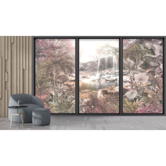 Optical Illusion Panoramic Bay Window Wall Mural / Wallpaper - Jungle