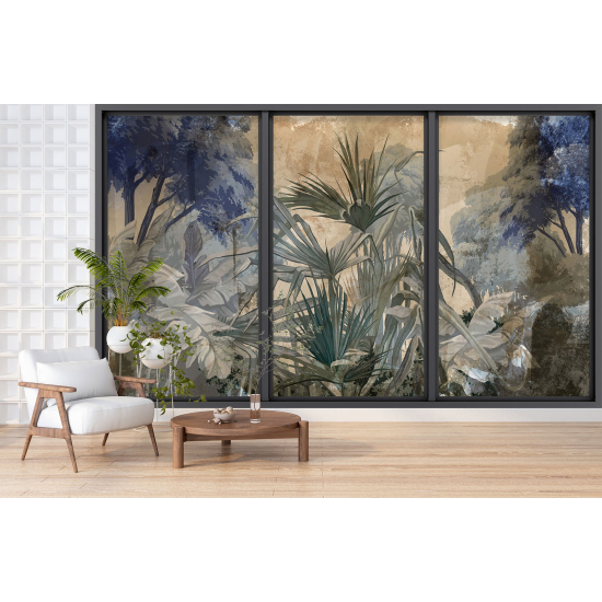 Optical Illusion Panoramic Bay Window Wall Mural / Wallpaper - Jungle