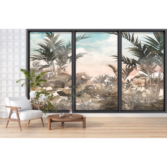 Optical Illusion Panoramic Bay Window Wall Mural / Wallpaper - Jungle