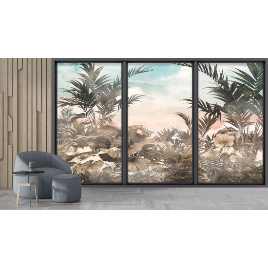 Optical Illusion Panoramic Bay Window Wall Mural / Wallpaper - Jungle