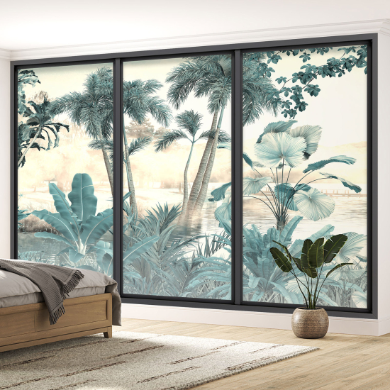 Optical Illusion Panoramic Bay Window Wall Mural / Wallpaper - Jungle