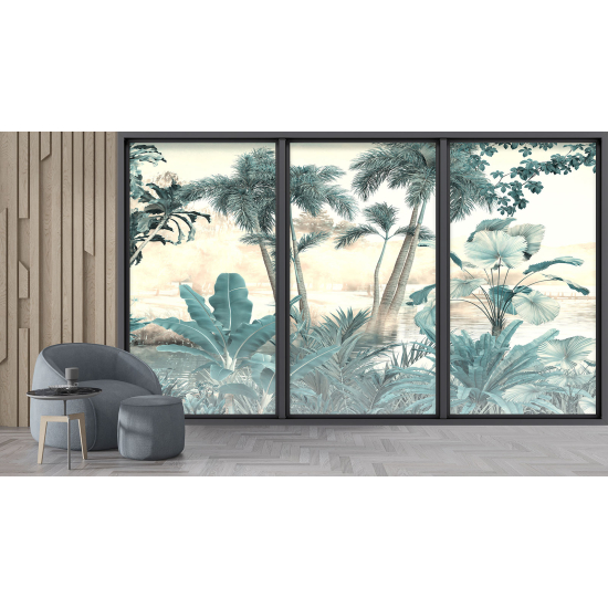 Optical Illusion Panoramic Bay Window Wall Mural / Wallpaper - Jungle