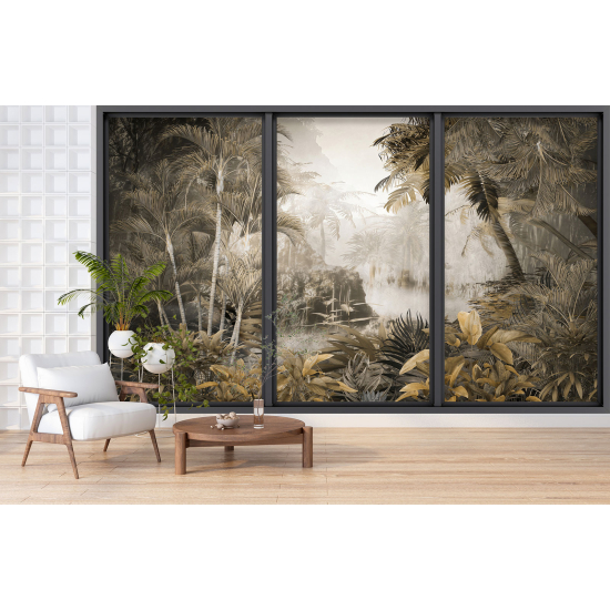 Optical Illusion Panoramic Bay Window Wall Mural / Wallpaper - Jungle