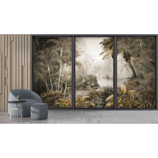 Optical Illusion Panoramic Bay Window Wall Mural / Wallpaper - Jungle