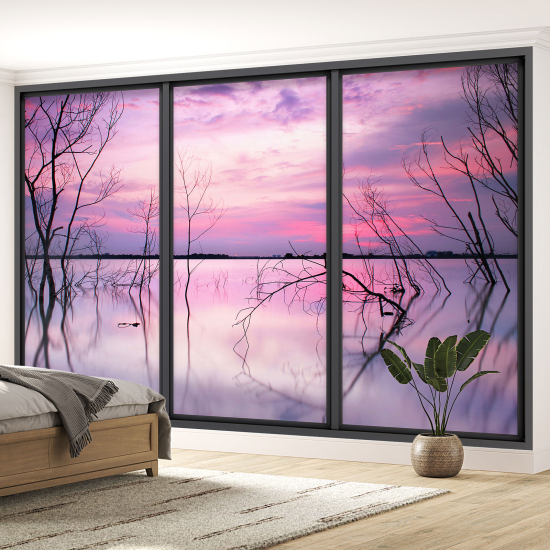 Optical Illusion Panoramic Bay Window Wall Mural / Wallpaper - Lake view