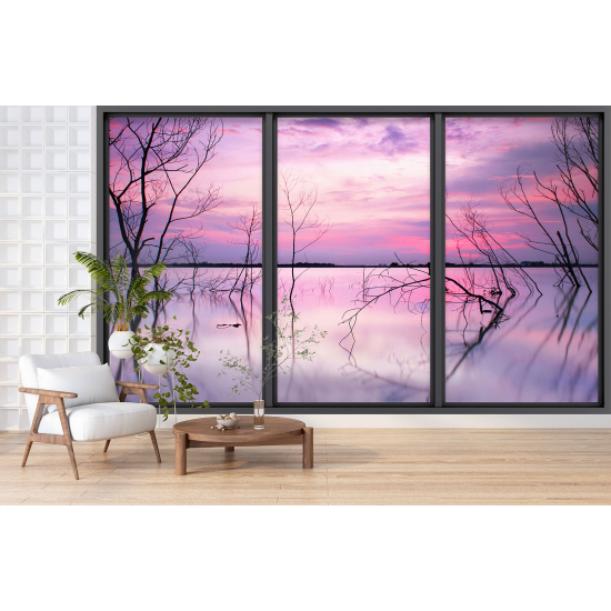 Optical Illusion Panoramic Bay Window Wall Mural / Wallpaper - Lake view