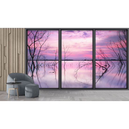 Optical Illusion Panoramic Bay Window Wall Mural / Wallpaper - Lake view