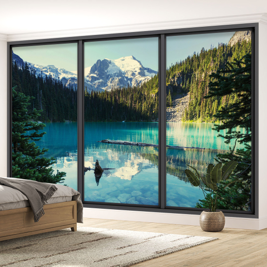 Optical Illusion Panoramic Bay Window Wall Mural / Wallpaper - Lake view