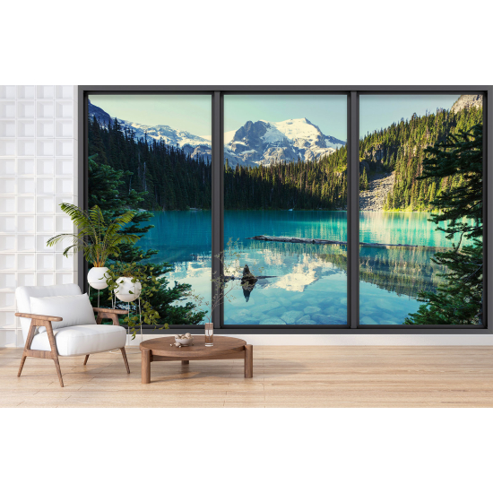 Optical Illusion Panoramic Bay Window Wall Mural / Wallpaper - Lake view