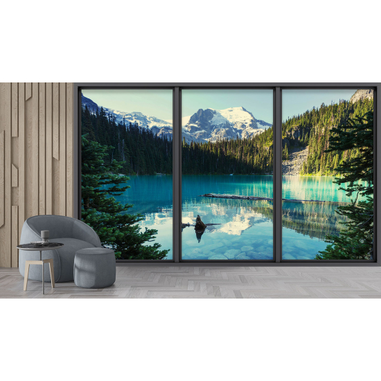 Optical Illusion Panoramic Bay Window Wall Mural / Wallpaper - Lake view