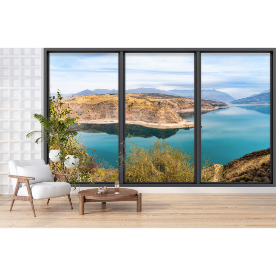 Optical Illusion Panoramic Bay Window Wall Mural / Wallpaper - Lake view