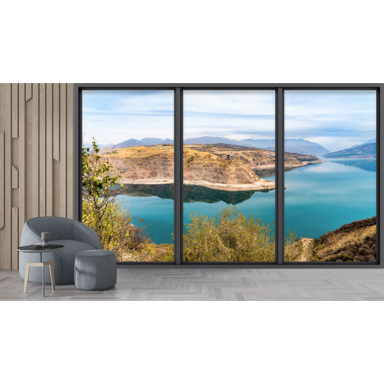 Optical Illusion Panoramic Bay Window Wall Mural / Wallpaper - Lake view