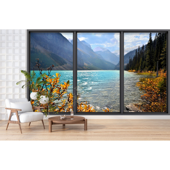 Optical Illusion Panoramic Bay Window Wall Mural / Wallpaper - Lake view