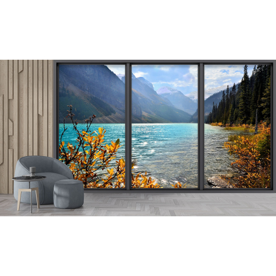 Optical Illusion Panoramic Bay Window Wall Mural / Wallpaper - Lake view