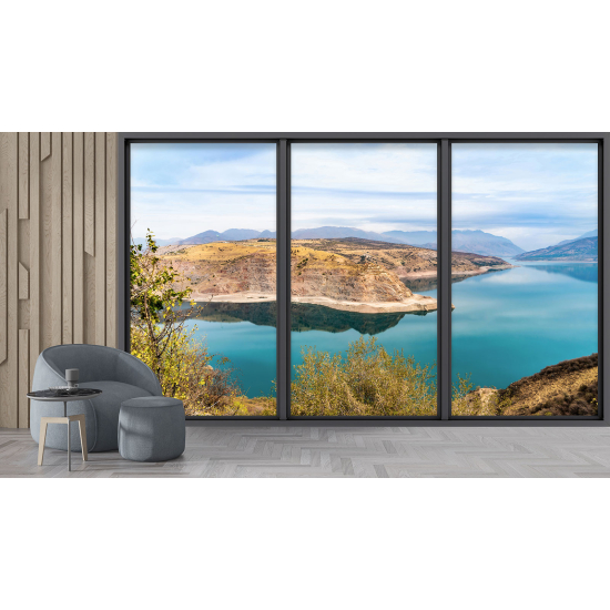 Optical Illusion Panoramic Bay Window Wall Mural / Wallpaper - Lake view