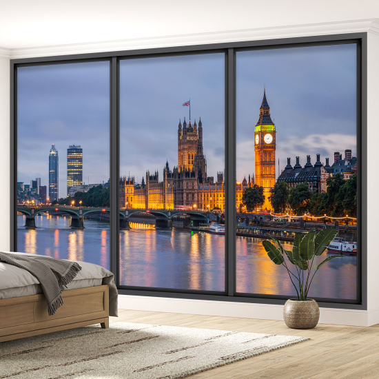 Optical Illusion Panoramic Bay Window Wall Mural / Wallpaper - London